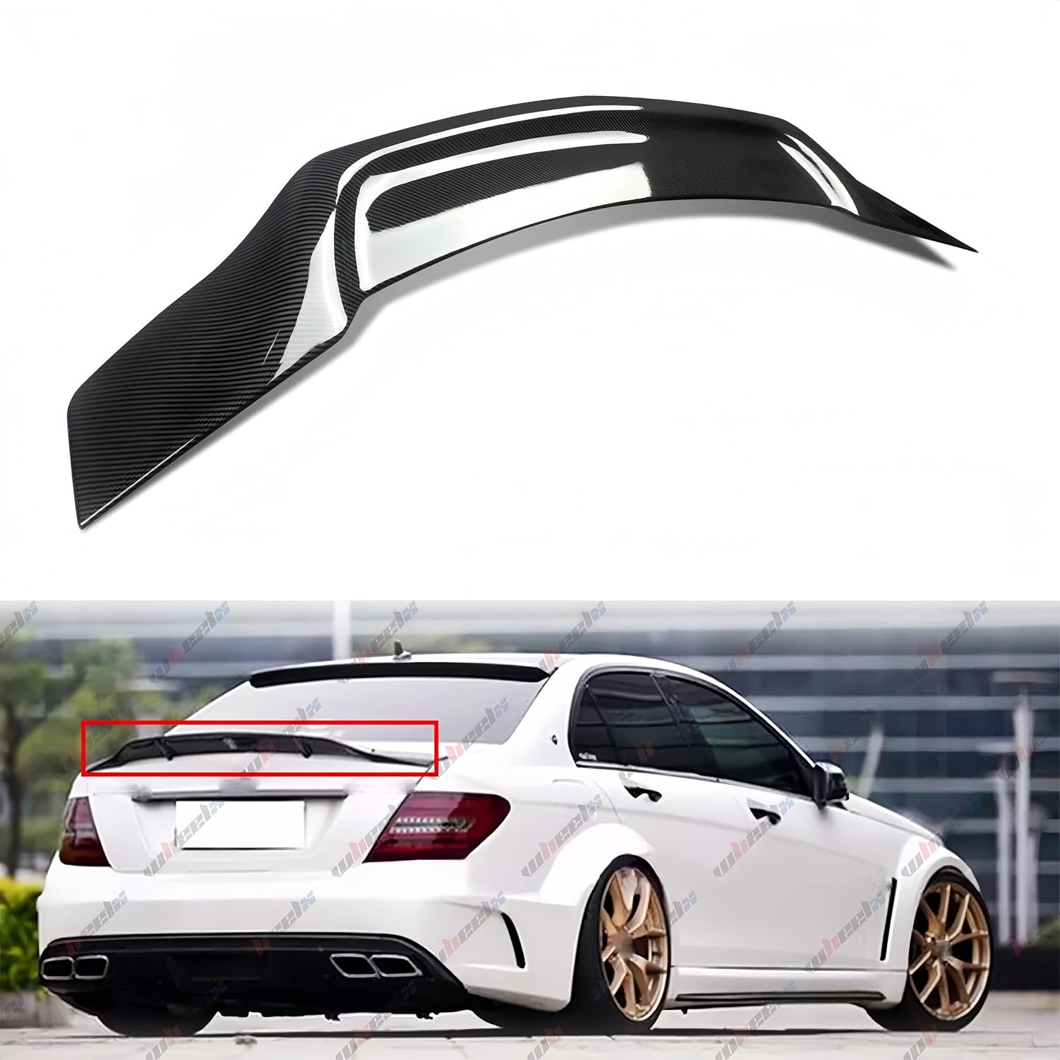Rear Spoiler Compatible with 2008-2014 Benz W204 C-Class, R Style Duckbill Spoiler Fits for C180 C200 C250 C300 C350 C63 AMG, Duckbill Trunk Tail Deck Lid Wing Lip (Carbon Fiber Pattern)
