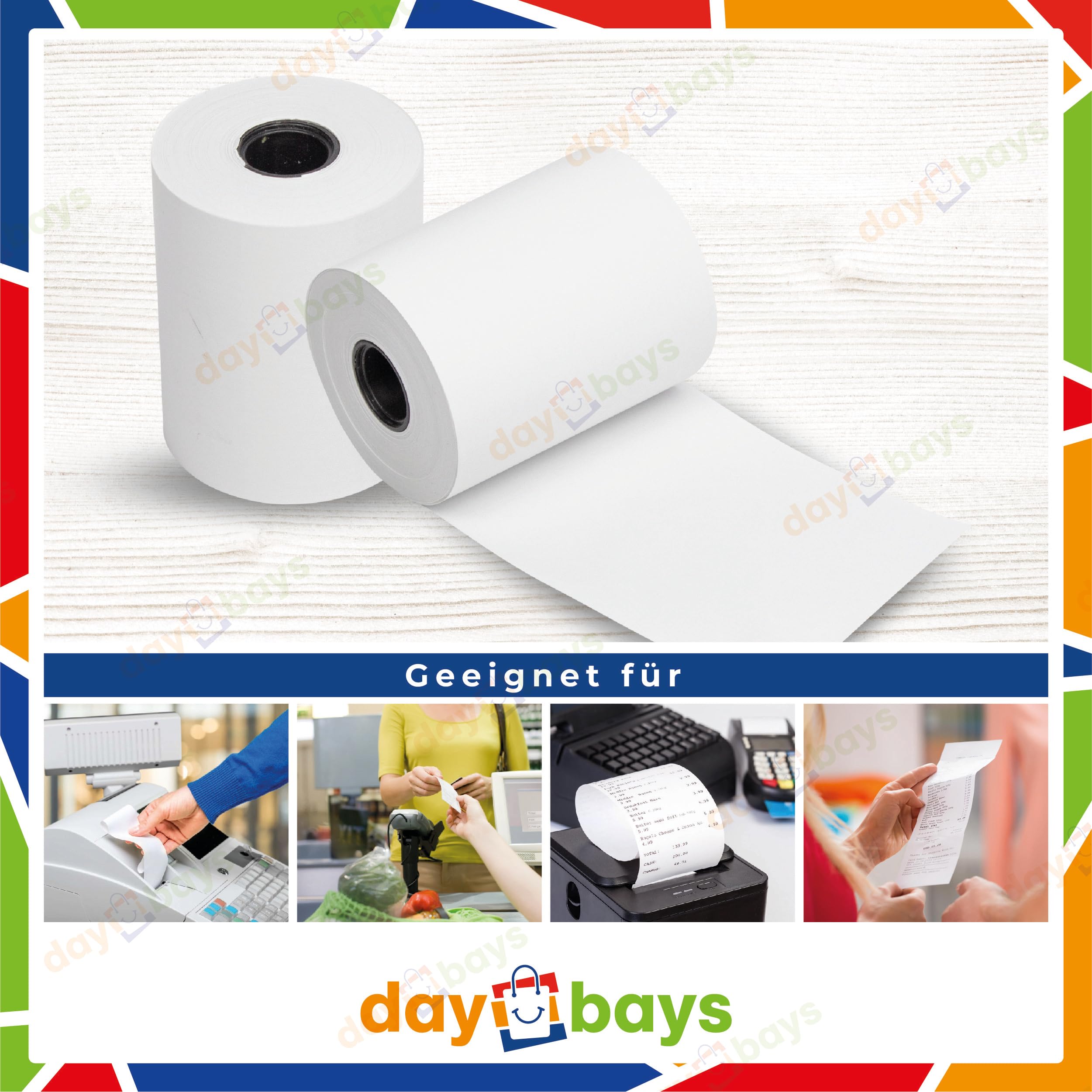 50 Stück Thermorollen 57x45x12 mm | 25 m pro Rolle | Kassenrollen Thermopapier | BPA-frei | Für EC-Cash-Geräte, Kassensysteme und Thermodrucker