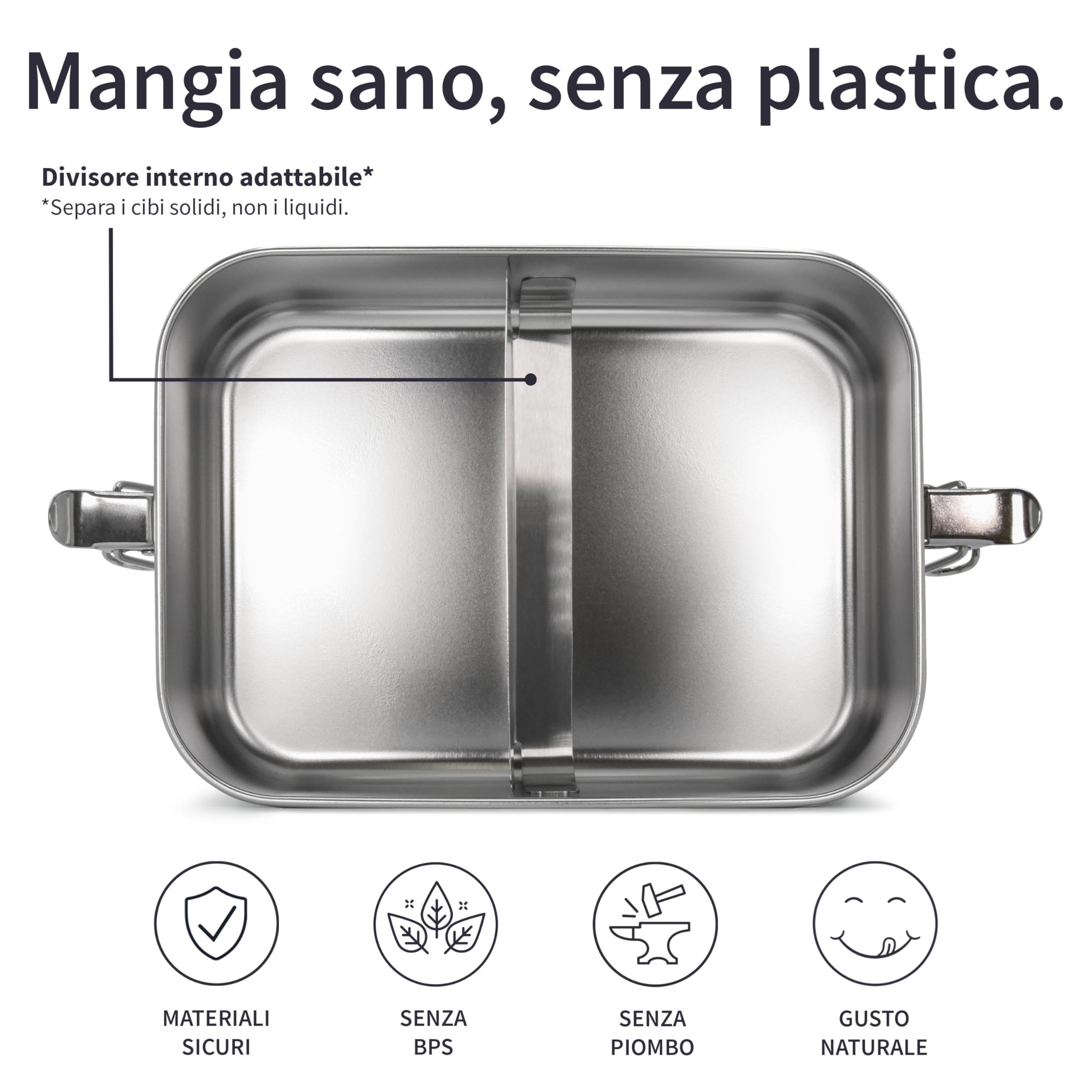 Bambaw Portapranzo 1400 ml in Acciaio | Porta Pranzo Riscaldabile | Separe Divisorio Interno | Portapranzo Grande Ecologico | Contenitore Ermetico Grande | Kit Pranzo Ufficio | Lunch Box Acciaio