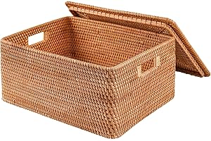 Rattan Storage Basket with Lid - Keep Your Belongings Organized and Stylish
