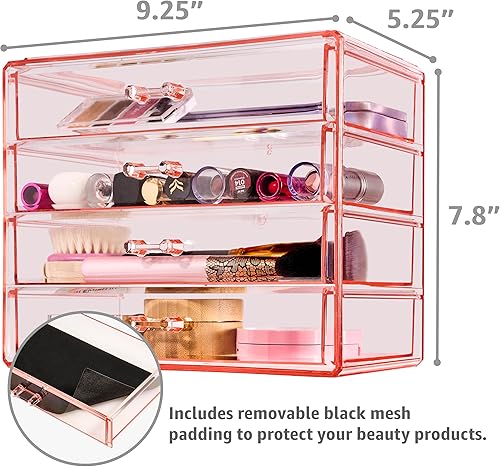 Miniatura 3 de Sorbus Organizador de maquillaje  Organizador de maquillaje acrílico de 4 cajones y almacenamiento para cosméticos, joyas, suministros de belleza,