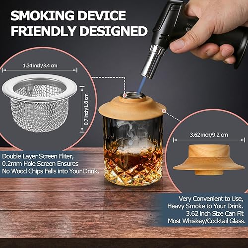 Miniatura 5 de Kit de ahumador de whisky de 26 piezas con antorcha  Kit de infusor de ahumado de cóctel  Kit de fumador de bebidas antiguas  Regalo de whisky