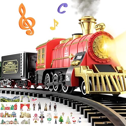 Juego de tren para niños de 3 a 8 años, clásico juego de juguetes de tren eléctrico de Navidad con motor de locomotora de vapor, luz y sonido,
