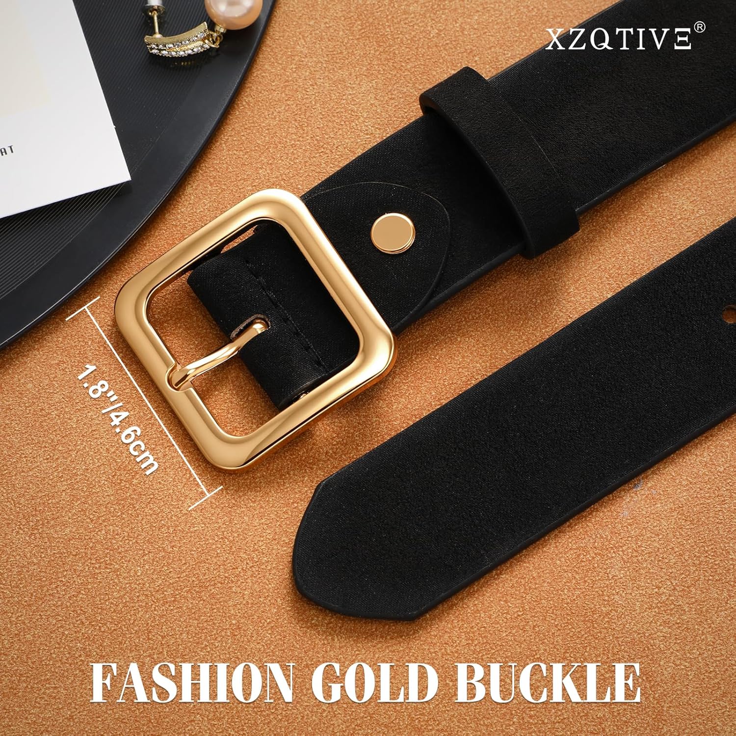 XZQTIVE Women’s Suede Belt for Jeans Pants Dresses Fashion Ladies Dark Brown Belt with Gold Buckle - Image 2