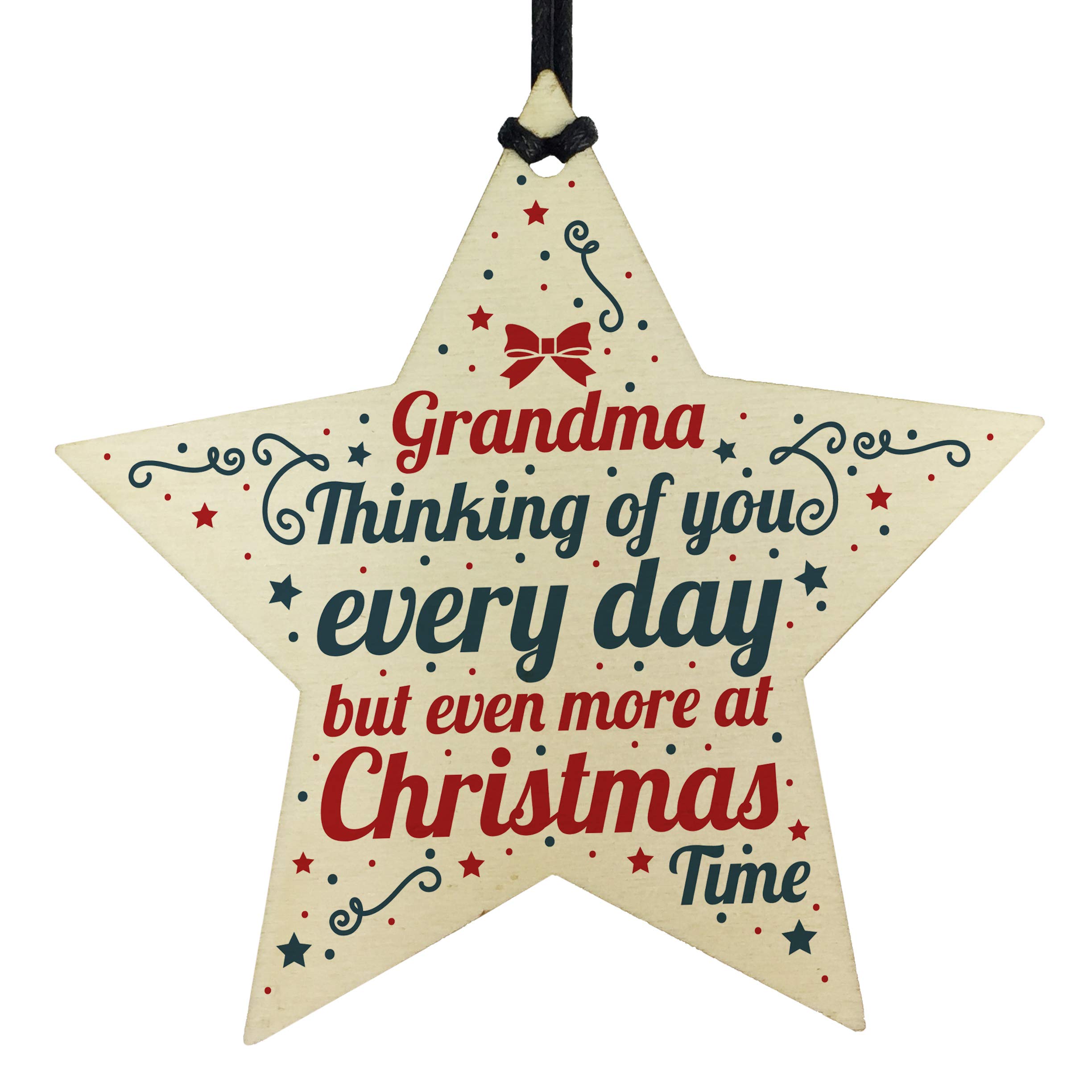 Red Ocean In Memory Hanging Wooden Star Christmas Tree Decoration Grandma Memorial Bauble Remembrance Keepsake