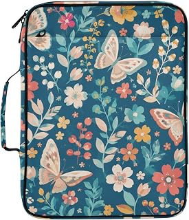 3 Ring Zipper Binder Bag Floral Butterfly Garden 1.2 Inch Binders Accordion File Organizer