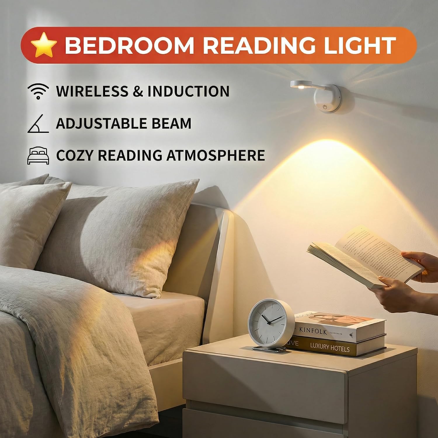 Motion Sensor Wall Light, LED Wall Sconce with Adjustable Angle, USB Rechargeable, Dimmable with 3 Colors, Magnetic Wall Mounted for Bedside, Hallway, Artwork