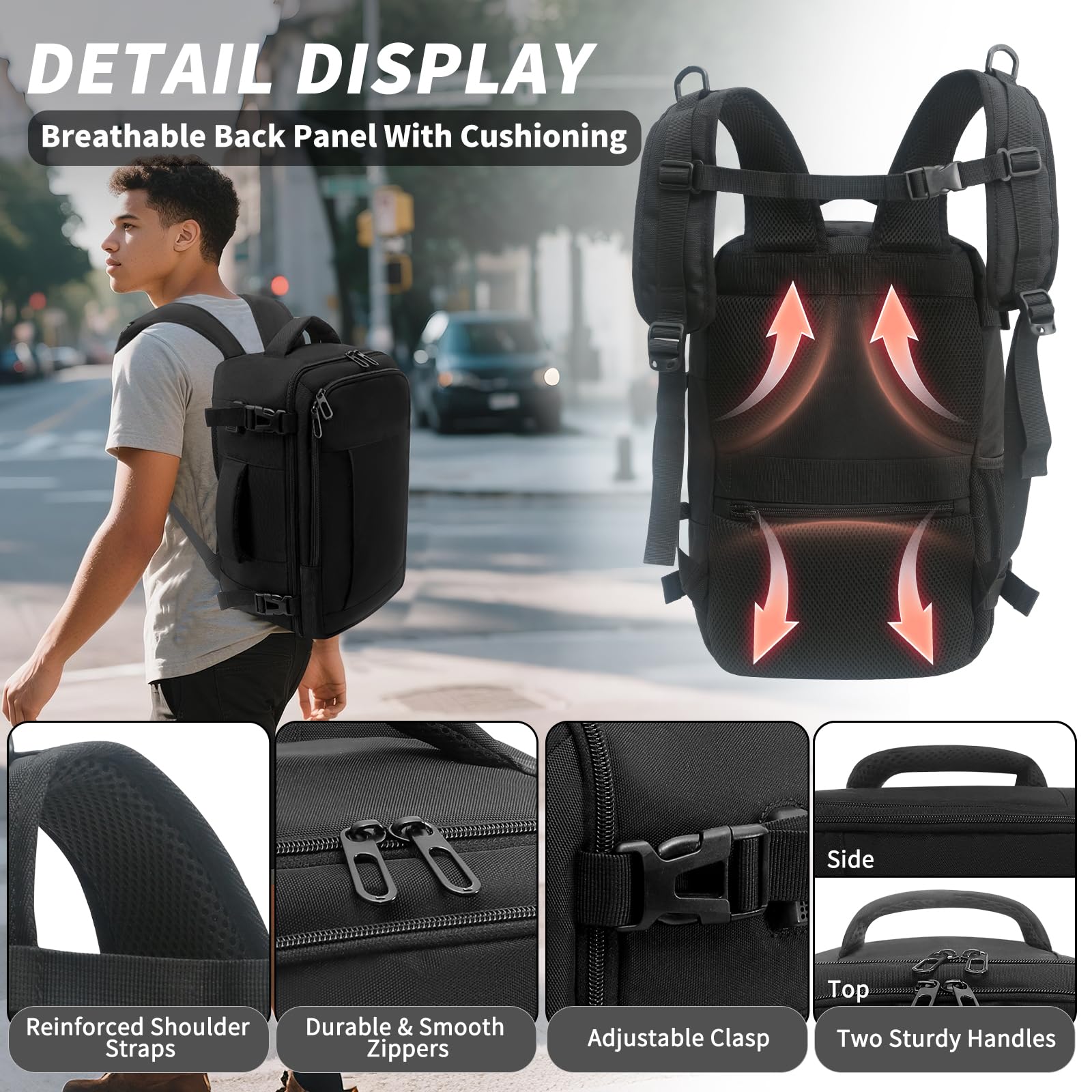 CNMTCCO Zaino Ryanair 40x30x20 Zaino da Viaggio Aereo Bagaglio a Mano Donna Uomo Zainetto Porta PC 14 Pollici per Lavoro Scuola Trekking