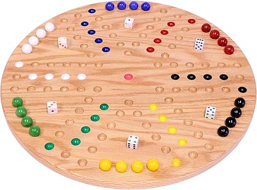 AmishToyBox.com Wahoo - Juego de mesa de juego de mármol, redondo de 18 pulgadas de ancho, madera de roble macizo, doble cara, con canicas grandes
