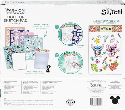 Vista 8 de Fashion Angels Disney Stitch Beach Scenes - Bloc de dibujo iluminado, kit de diseño con almohadilla de rastreo iluminada, 5 adhesivos de vinilo
