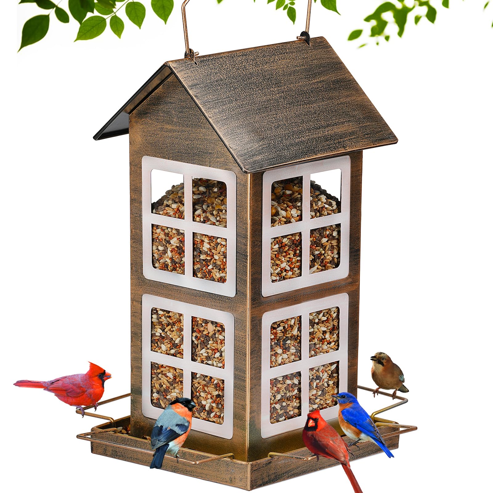 Photo 1 of IWNTWY Bird Feeders, Heavy Duty Metal Bird Feeder for Outdoors Hanging, Weatherproof Large Capacity Wild Birdfeeder for Outside Garden Yard, Country House Shape (Vertical)