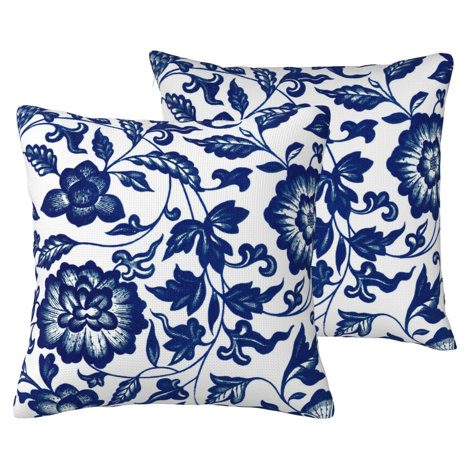 LOHDALOLF Waterproof Cushion Covers 50x50 cm Set of 2 Blue Floral Accent Cushion Cases Farmhouse Decorative Pillow Covers for Outdoor Spring Summer Patio Garden