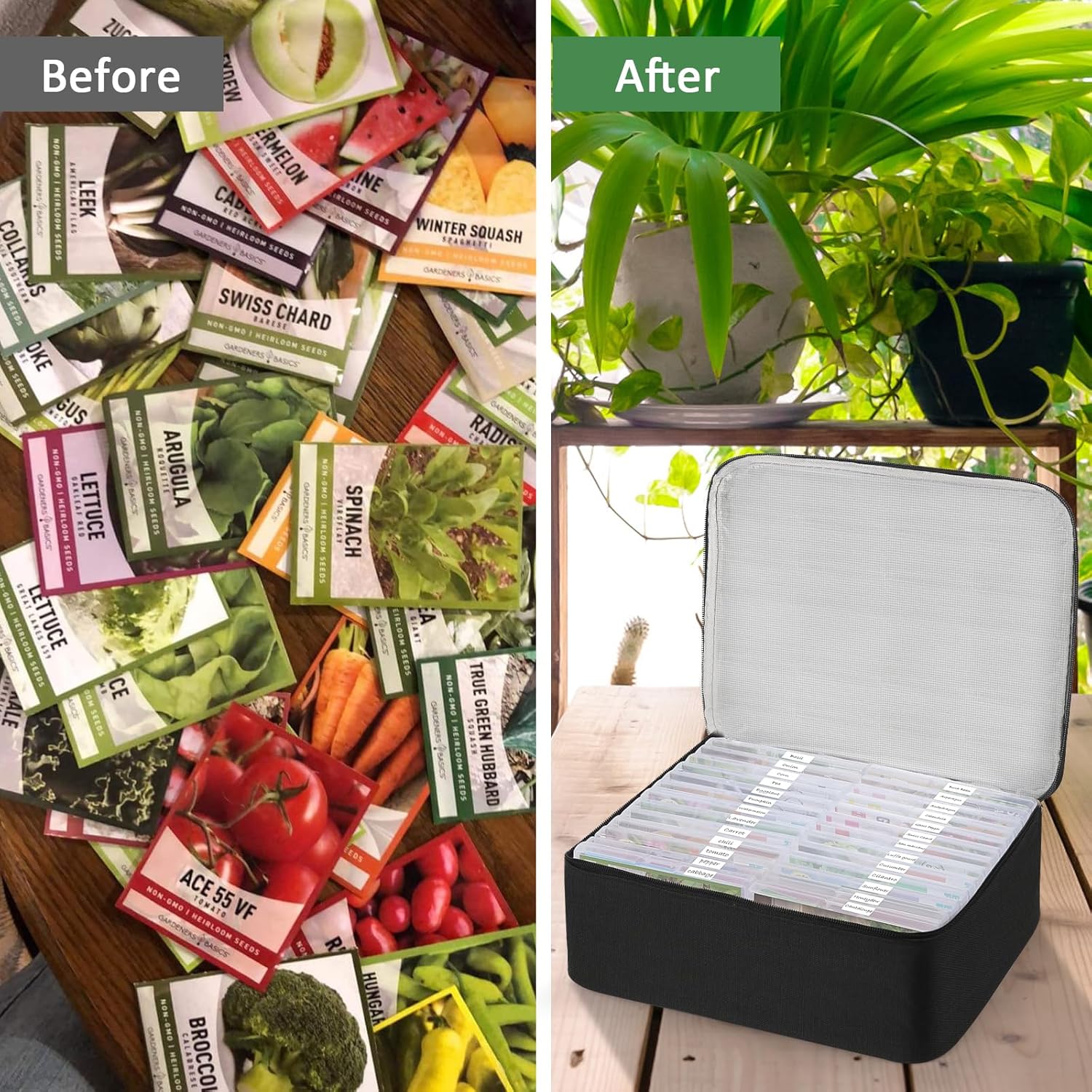 26 Slots Seed Storage Organizer Box with Insulated Bag That Holds 80-200 Seed Envelopes, Oxford Cloth Garden Seed Containers with Labels, Seed Packet Organizer for Plant, Flower ,Vegetable Seeds - Image 4