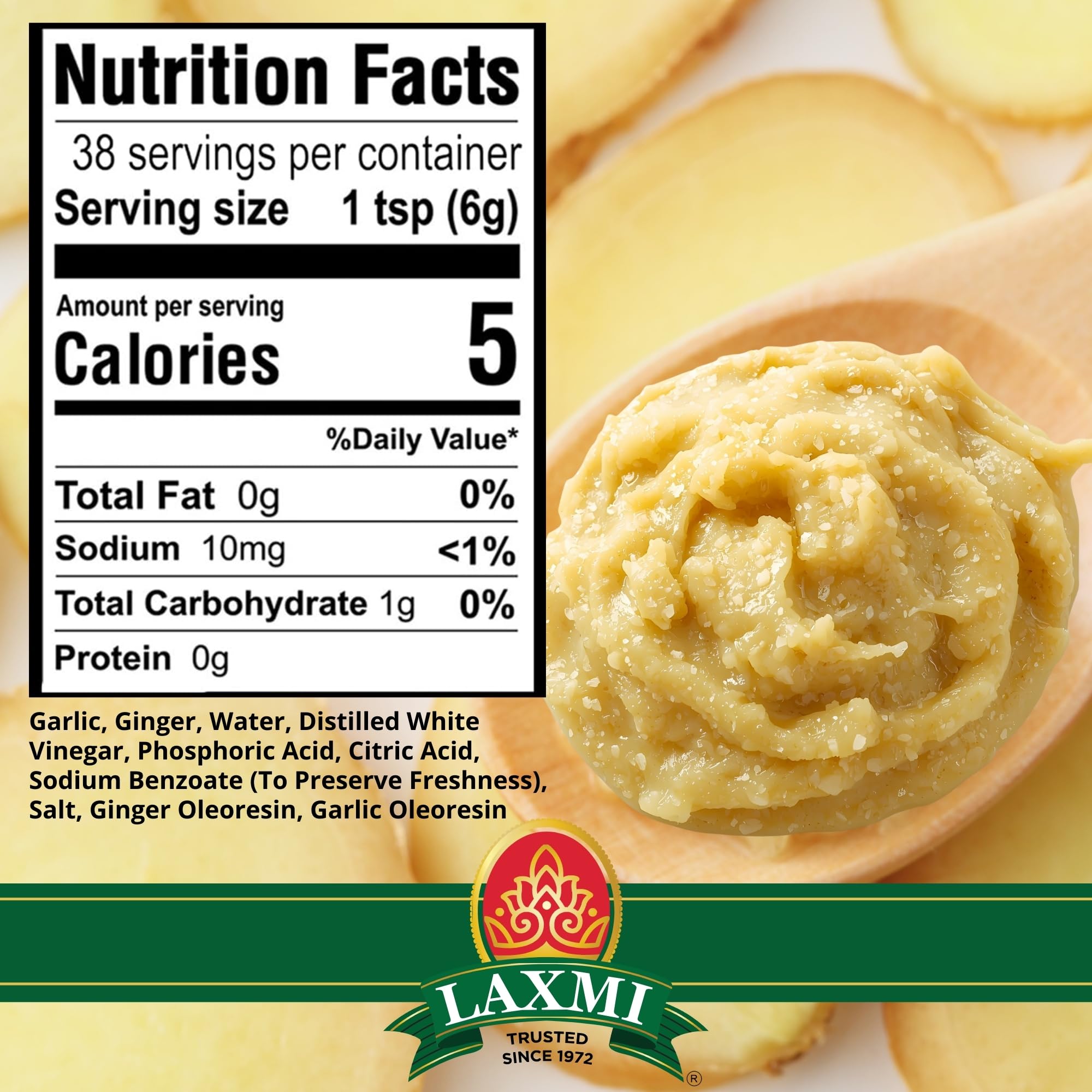 Laxmi Ginger Garlic Paste, 8 oz | Ginger and Garlic Paste in a Jar | Garlic and Ginger Paste for Cooking | A pure fresh staple