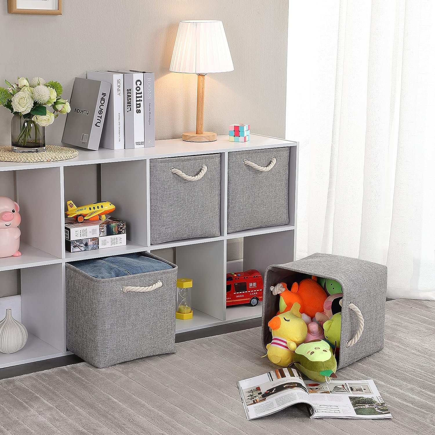 Mangata Scatole per Armadio Tessuto,33 x 38 x 33cm Scatola Porta Oggetti,Cestini in Tessuto di Grandi Dimensioni(Grigio, Confezione da 3)