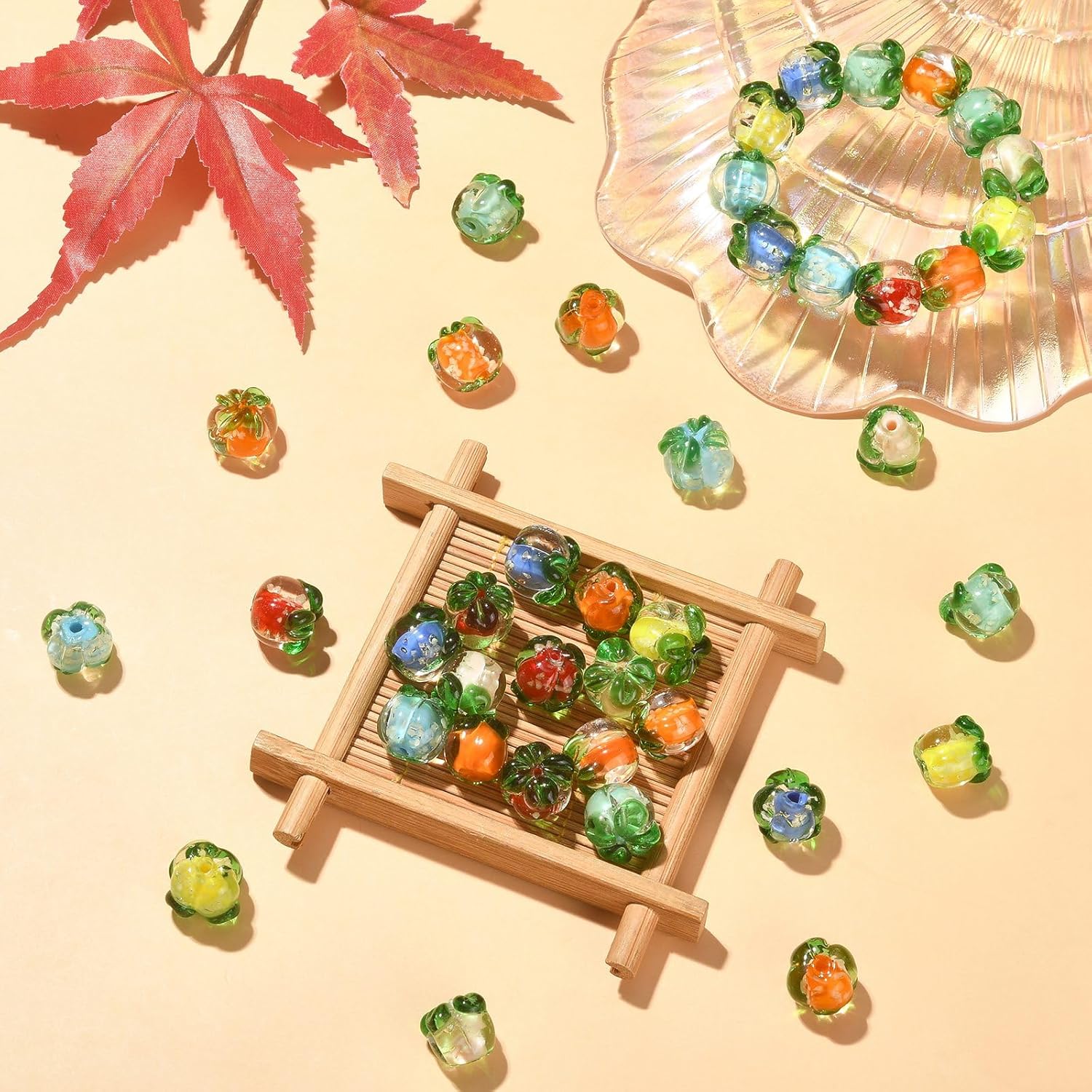 KitBeads 40pcs 8 Colors Lampwork Fruit Glass Beads - Transparent Persimmon 3D Spacer Beads for Jewelry Making Bulk - Image 6