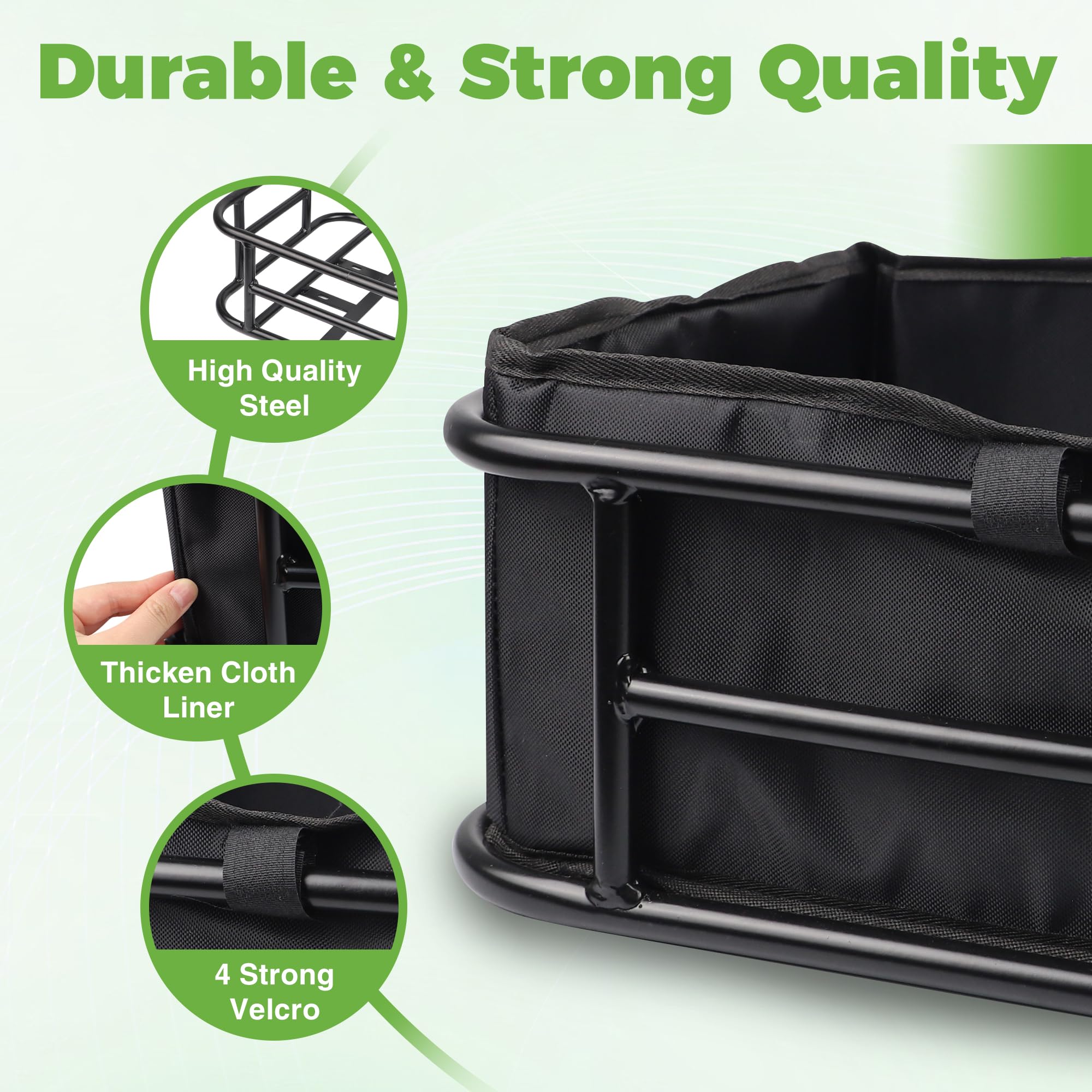 ZUKKA Cesta trasera de bicicleta para bicicletas eléctricas, cesta grande de metal trasera con forro grueso para bicicleta, bicicleta eléctrica, 43 × 32 × 15 cm