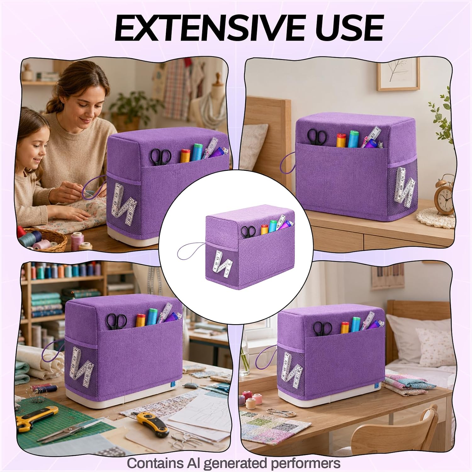 Sewing Machine Cover for Brother, Singer, Janome, Sewing Machine Dust Cover with Storage Pockets for Most Standard Sewing Machines (（18.11"x12.6"x8.27",Purple)