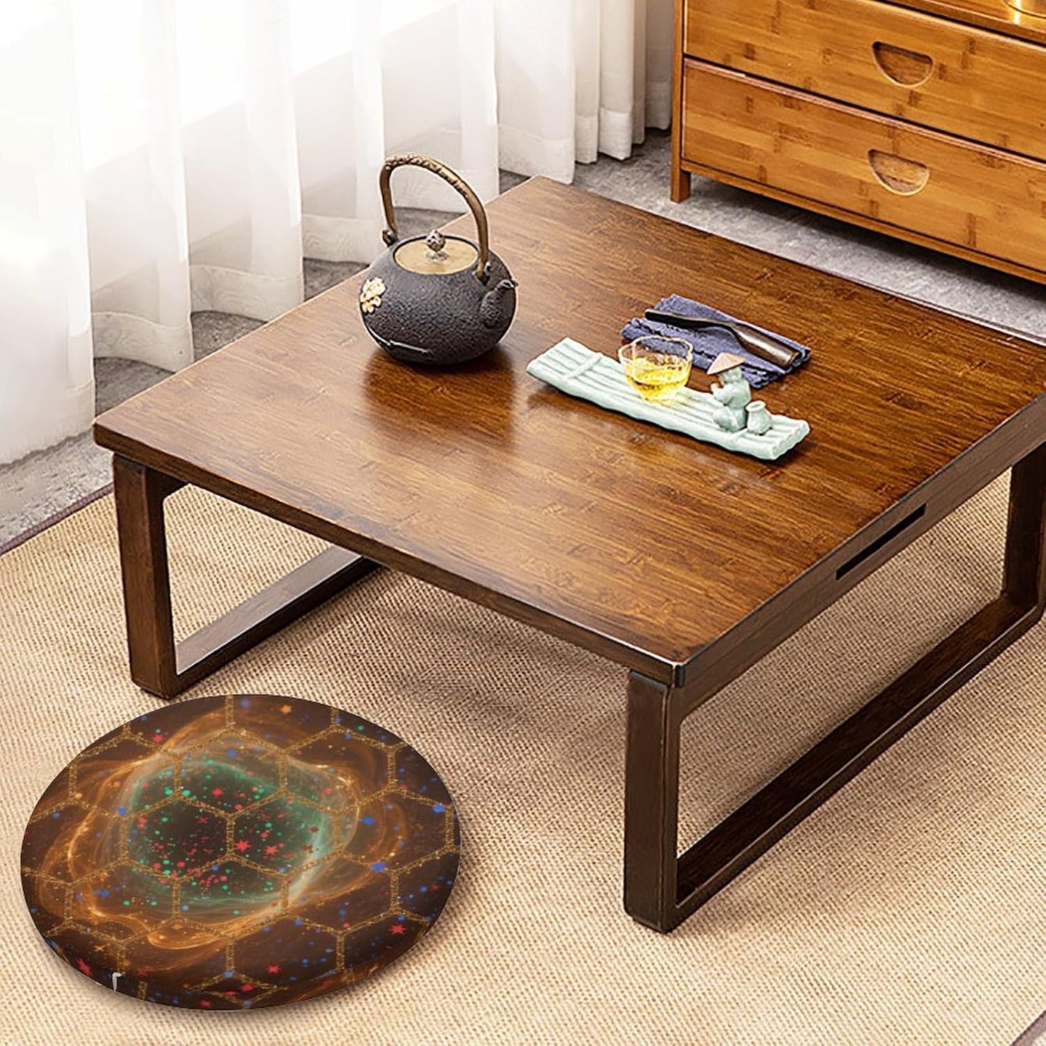 Floor Pillow Furniture Mat Stardust Amber Printed Round Outdoor Chair Mat Suitable for Various Chair Stands Floors Patio Furniture Size: 15.3 * 15.3 * 1.3 Inches
