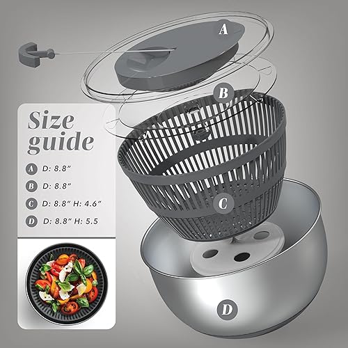 Miniatura 7 de COOK WITH COLOR Lavadora de lechugas y secadora de verduras para una fácil preparación de ensaladas, base antideslizante con mango de tracción,