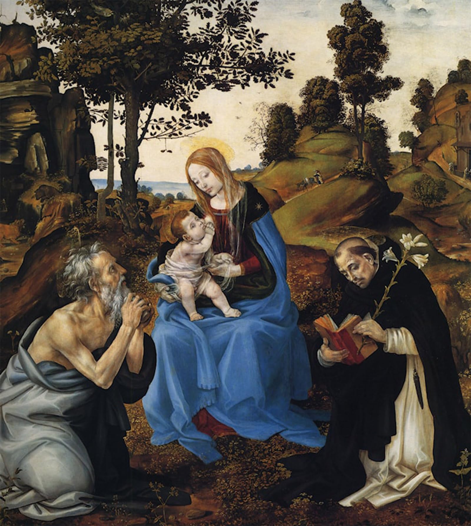 Lienzo de la Virgen y el Niño con Santos para un hogar lleno de paz 5