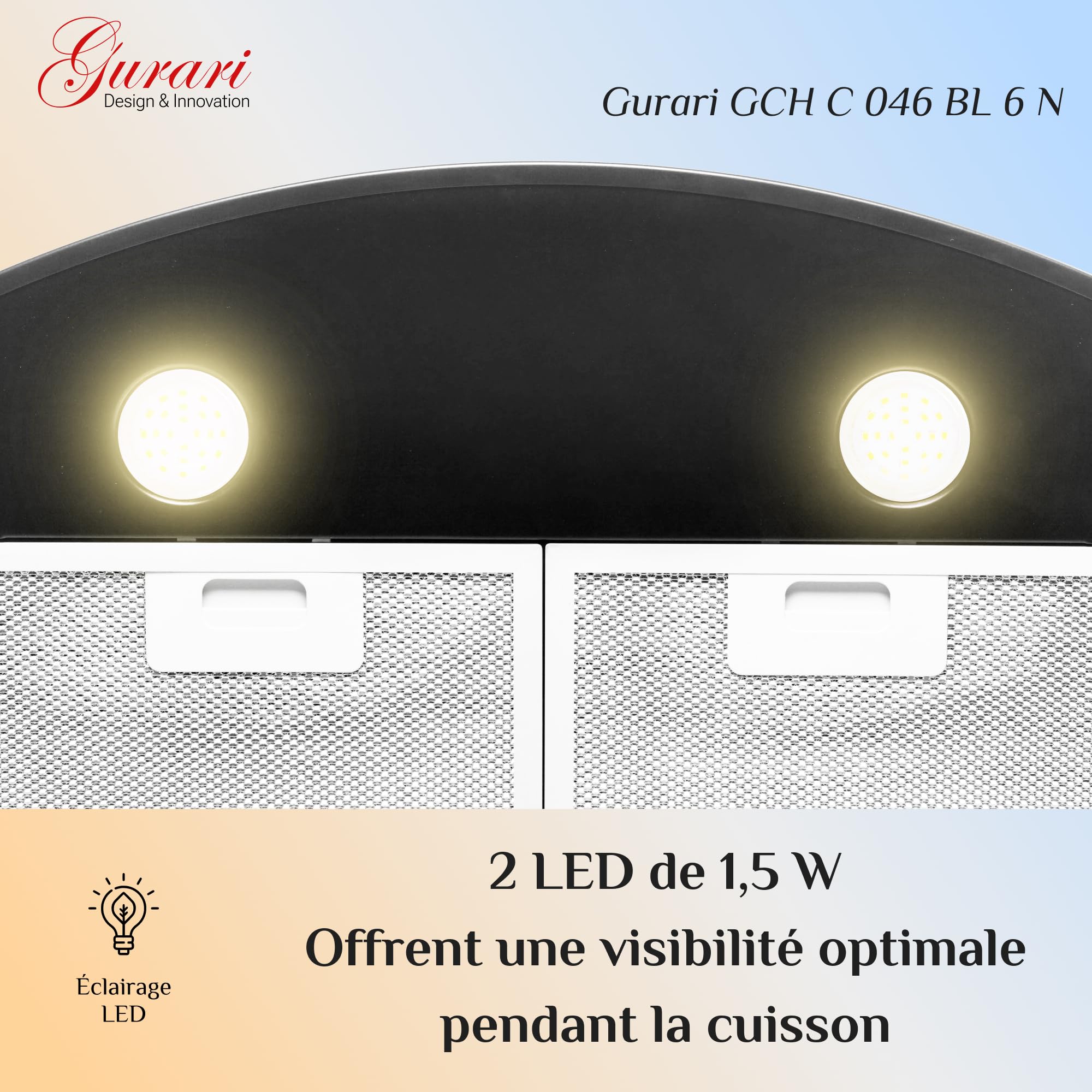 Gurari 046 Hotte aspirante murale 60 cm •1000m³/h•Hotte murale Luxe fabricant Gurari • 3 vitesses •1000m³/h •LED •Hotte Noir •Métal noir •Recirculation possible
