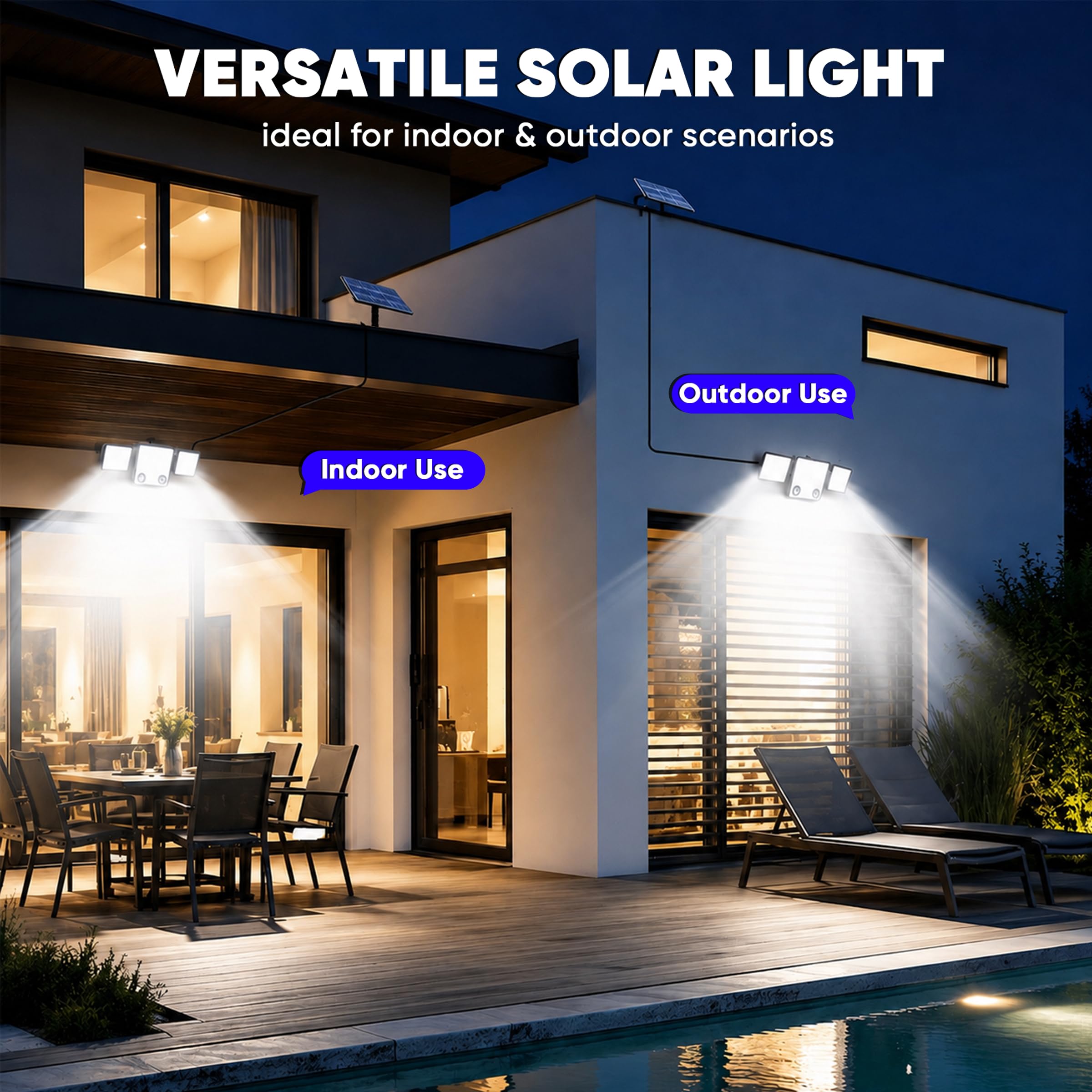 Luci solari per esterni da giardino con cavo da 5 m, luci di sicurezza solari da 3000 lm, sensore di movimento per esterni, con telecomando, impermeabile IP65, luci di inondazione solari per