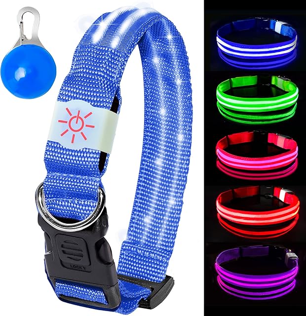 Flashing Dog Collar, LED Dog Collar Lights for the Dark, Rechargeable and Waterproof Flashing Dog Collars with 3 Glowing Modes, Adjustable Pet Collar for Small/Medium/Large Dog