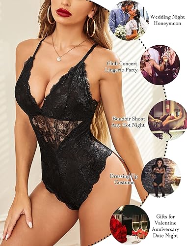Miniatura 4 de Avidlove Lencería sexy de encaje para mujer, falda de patinadora plisada y falda básica casual de cintura alta con volantes acampanados, mini faldas