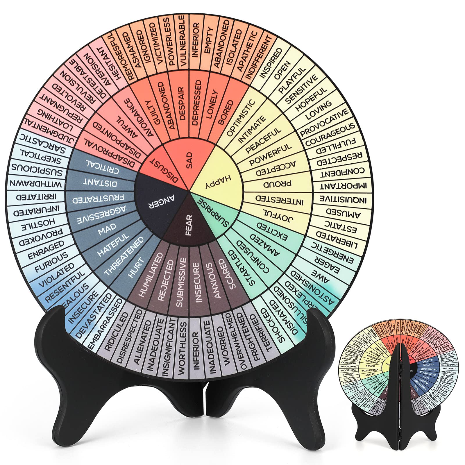 Tatuo 8 Inches Emotion Feelings Wheel Therapy Large Emotion Office Desk Decor Mental Health Emotions Chart with Stand Therapist Gifts Psychology Decor