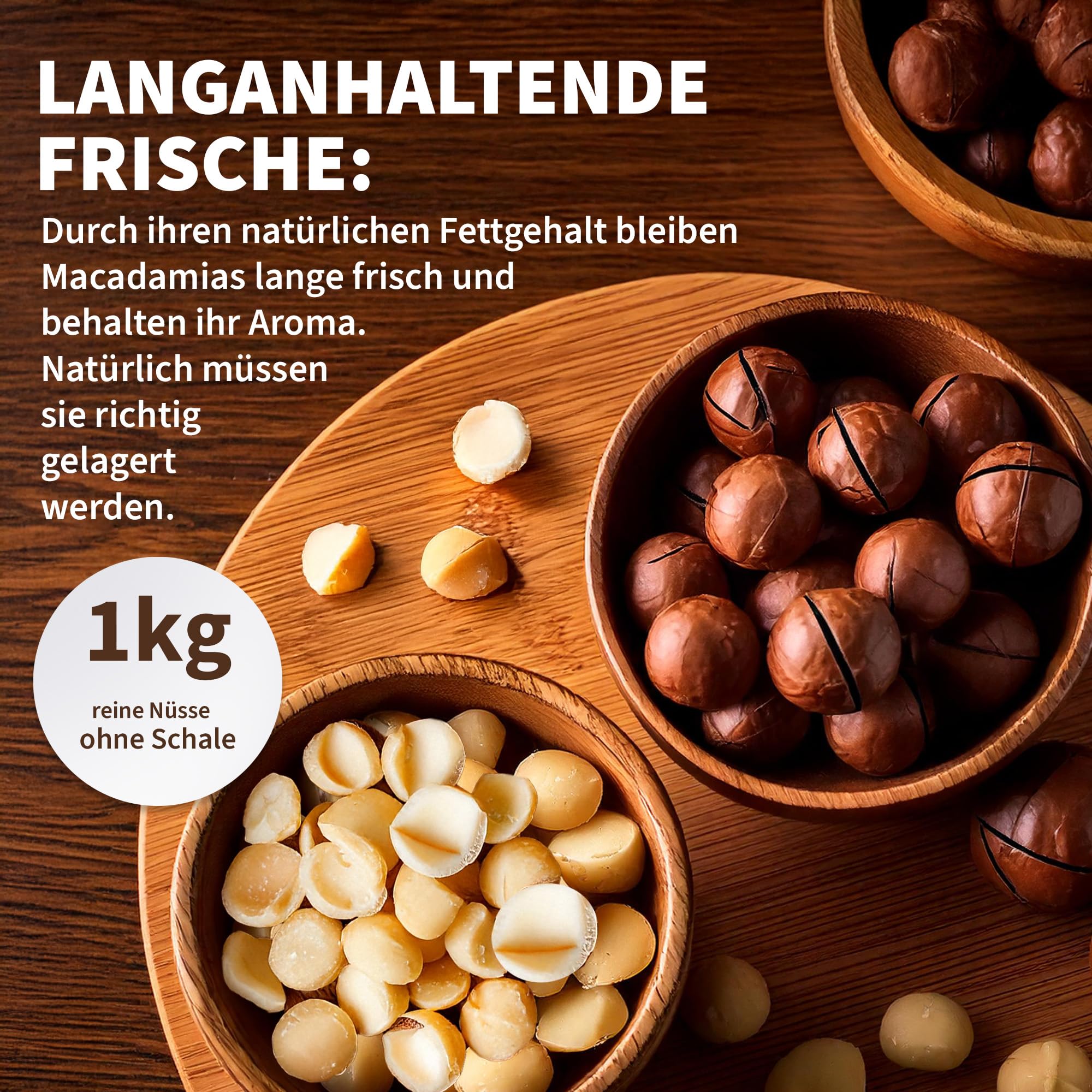 Feinwälder® Macadamianüsse Hälften 1kg Naturbelassen & Ungesalzen - Macadamia-Nüsse roh für Backen, Kochen & Snacks - Halbe Macadamia-Kerne, Macadamia-Nuss glutenfrei & vegan
