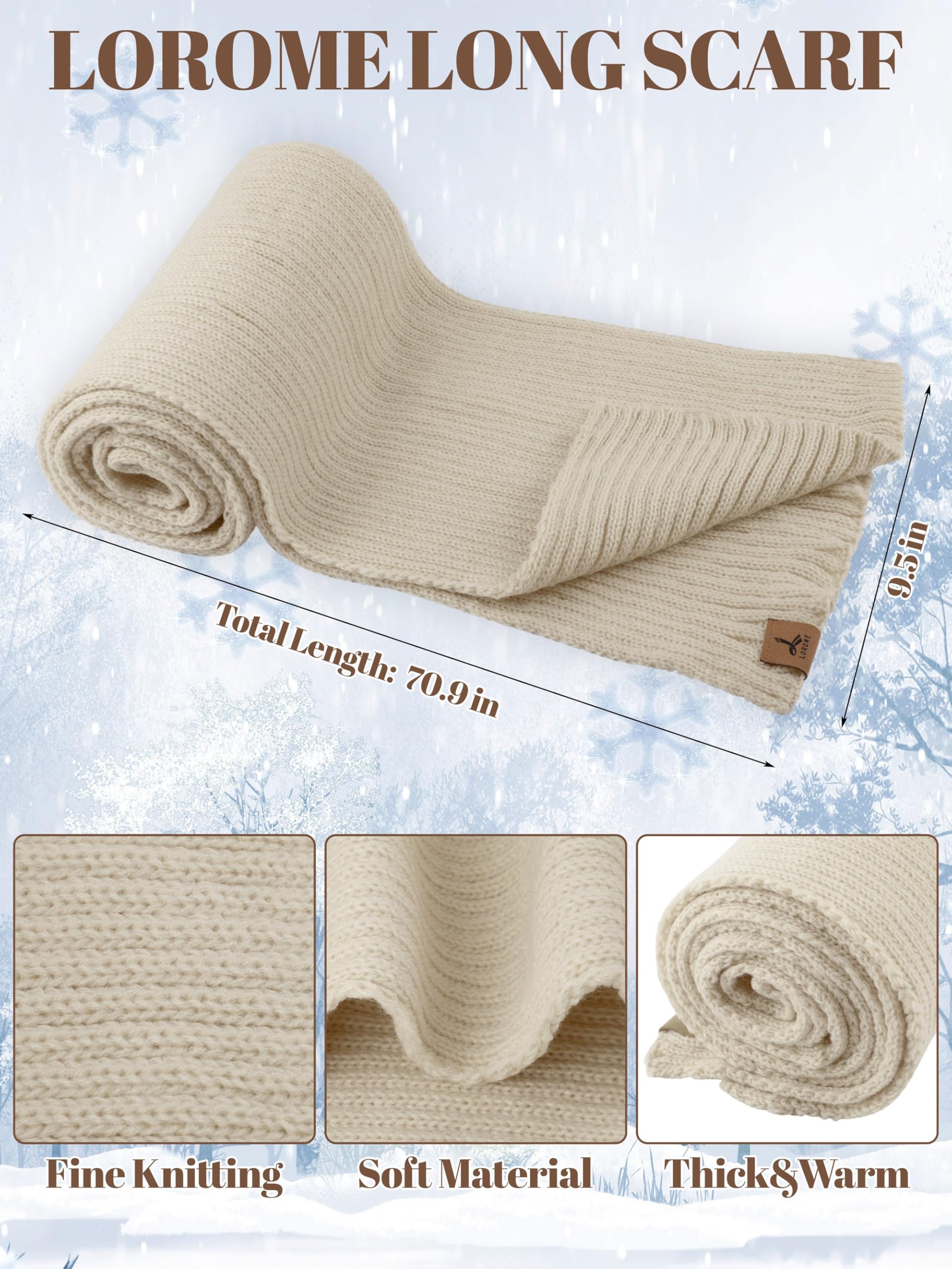 LOROME Women Winter Beanie Hat Scarf Gloves Set, Fleece Knitted Pompom Hat Warm Neck Scarf Touchscreen Gloves Winter Gift