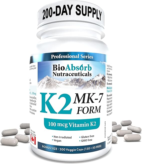 Vitamin K2 MK7 100 mcg. 200Day Supply of K2 Vitamin Supplement (200