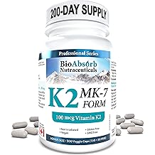 Bio Absorb Vitamin K2 MK-7 Form Supplement. 100 mcg. 200-Day Supply 200 Veggie Capsules