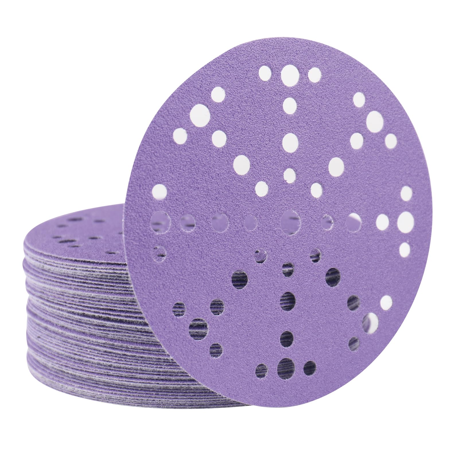 150mm Sanding Discs 2000 Grit 6 Inch 49 Hole Hook and Loop Sanding Disc Film Backing Dustless Ceramic Sanding Discs Wet Dry Sandpaper for Random Orbital Sander, 50Pack
