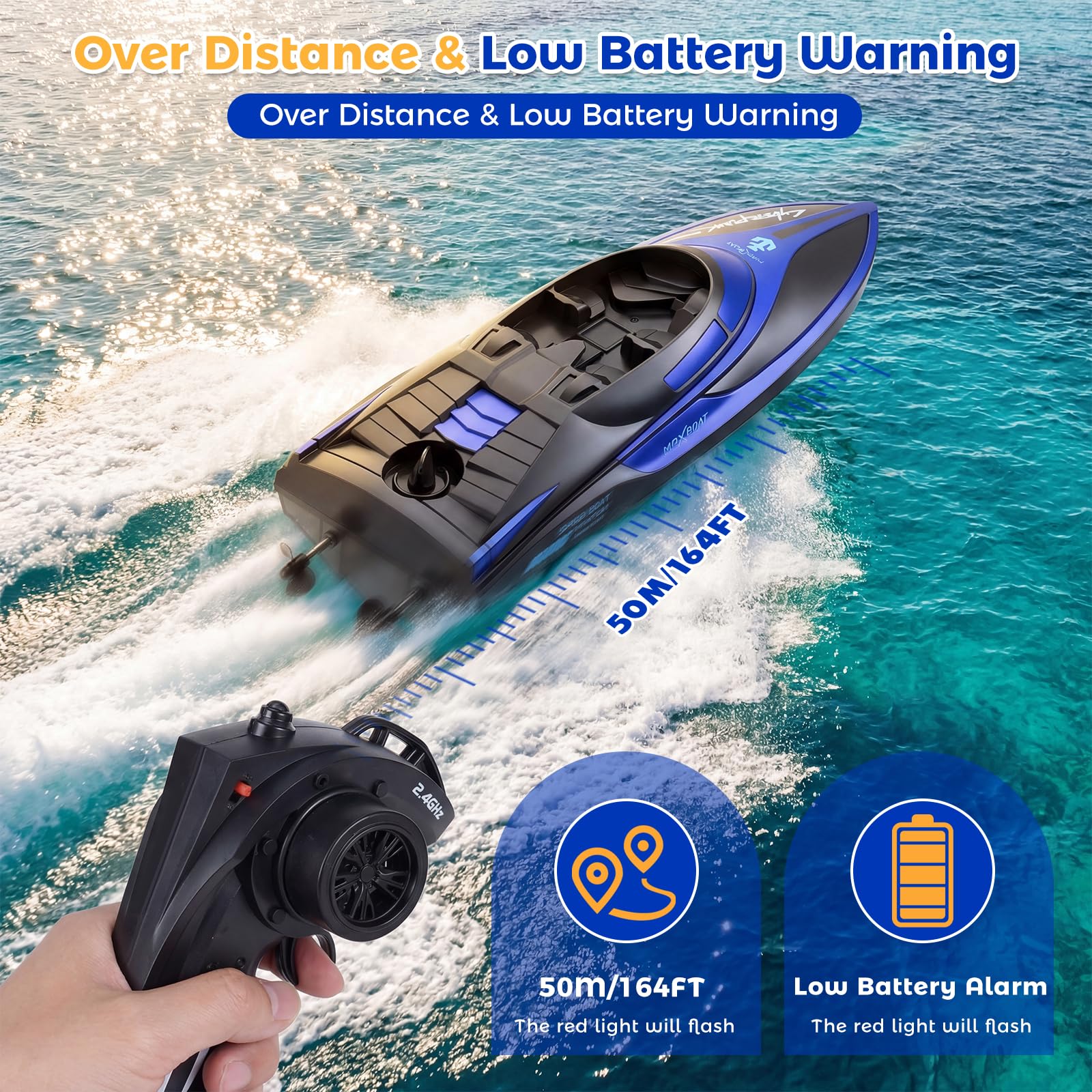 Coikes Barco Teledirigido Barcos RC con luz LED Barco de Control Remoto 2,4 GHz Barco De Carreras Rápido para Niños y Adultos Juguete de Piscina Barco Eléctrico para Mares, Piscinas y Lagos