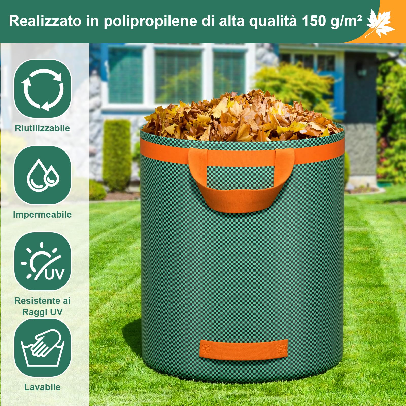 3x272L Sacchi per Rifiuti da Giardino Resistenti,Sacchi Giardinaggio Pieghevole,Sacchi Giardinaggio Riutilizzabili con Maniglie, Sacco Raccogli Foglie Autoportante