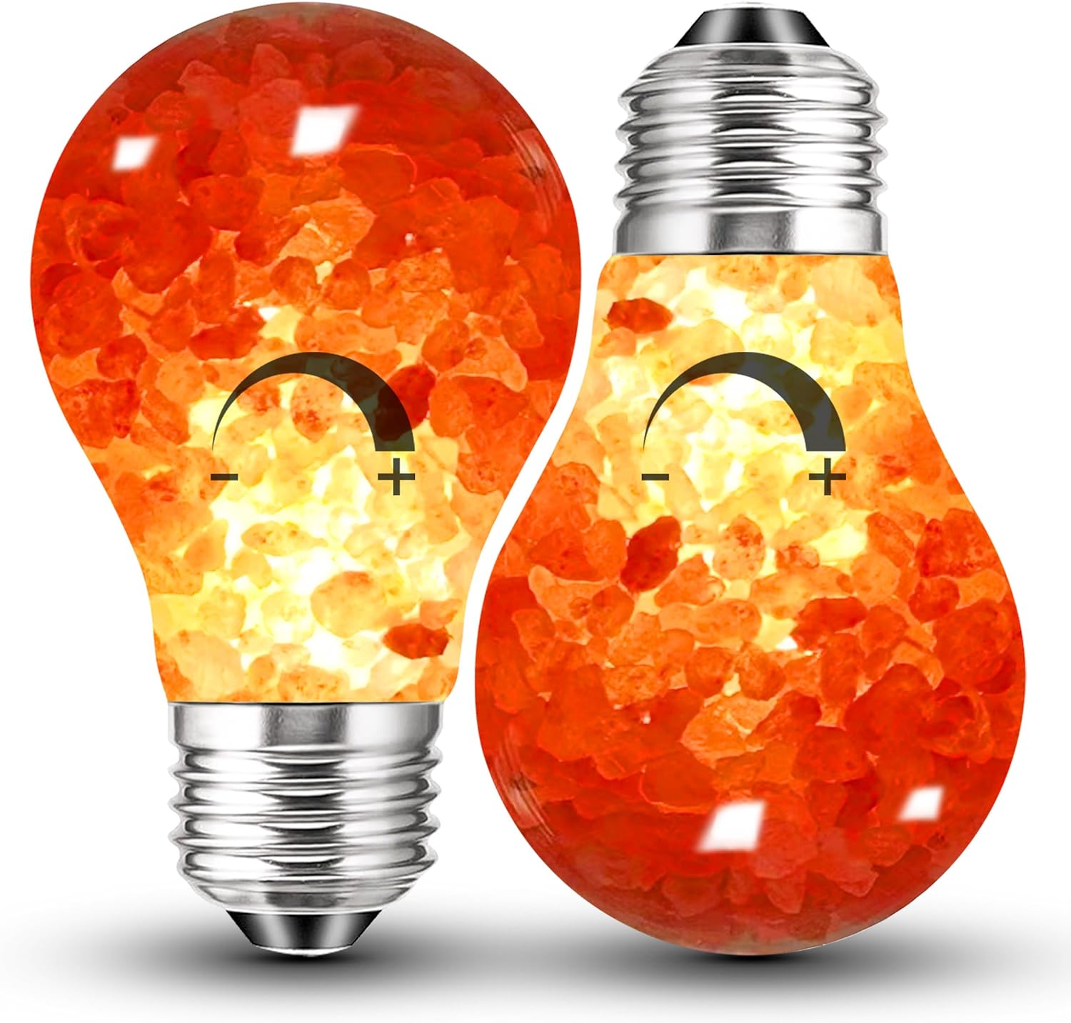 Dimmable Himalayan Salt Lamp LED Light Bulbs, E26 2200K Warm Amber Pink Night Light, 6W Mood Lighting, E26 A60 Salt Rock Stress Relief Bulbs for Bedroom, Decor, Sleep Light, 2pack Dimmable Pink Salt Light Bulb E26