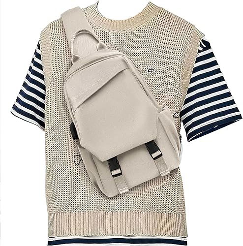 khaki Sling Bag for Men Women, Mini Anti Theft One Strap Motorcycle Backpack Sling Tactical Chest Bag for Swimming Diving Outdoor Sports