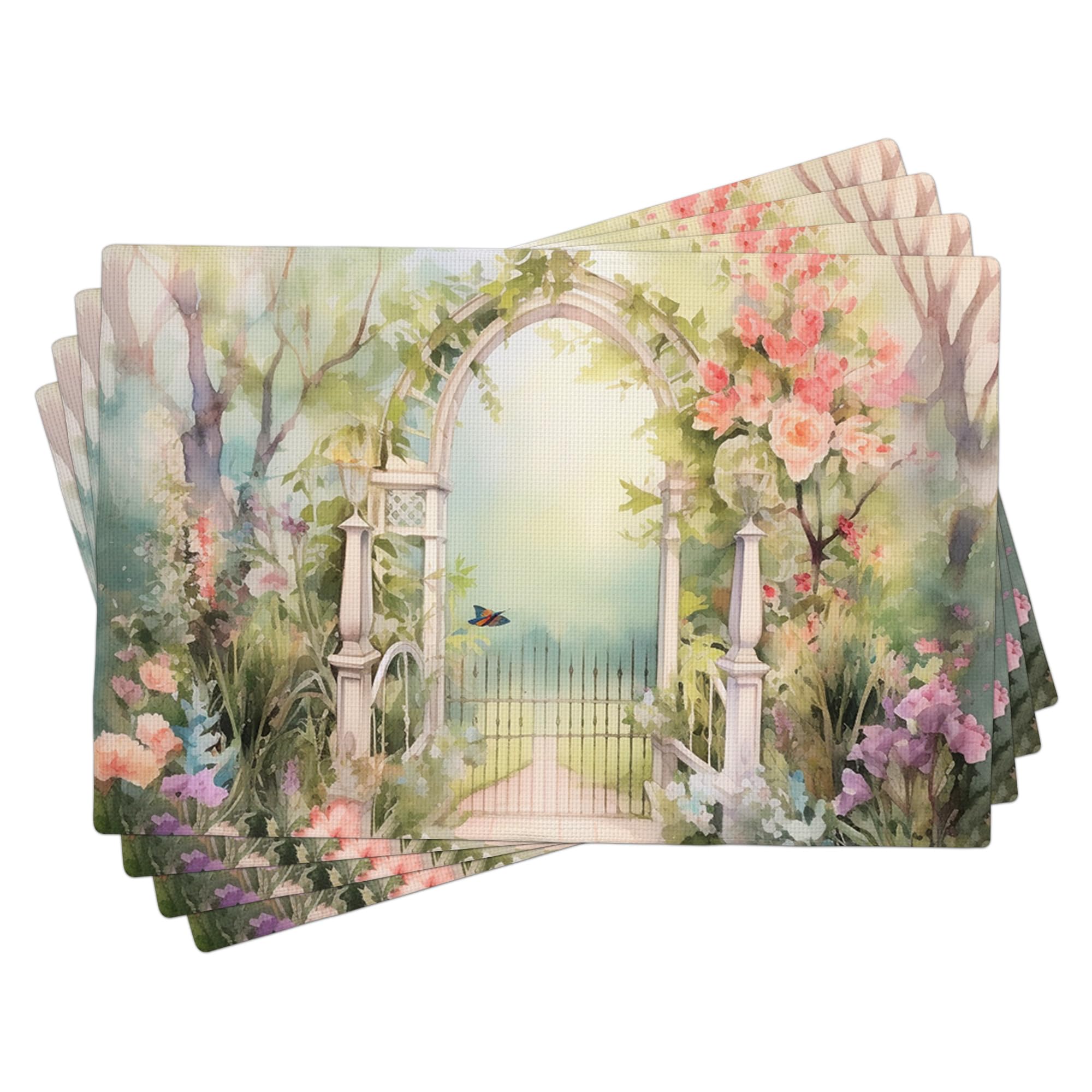 Set de table papillon vert clair 30x45 cm lavable et antidérapant lot de 4