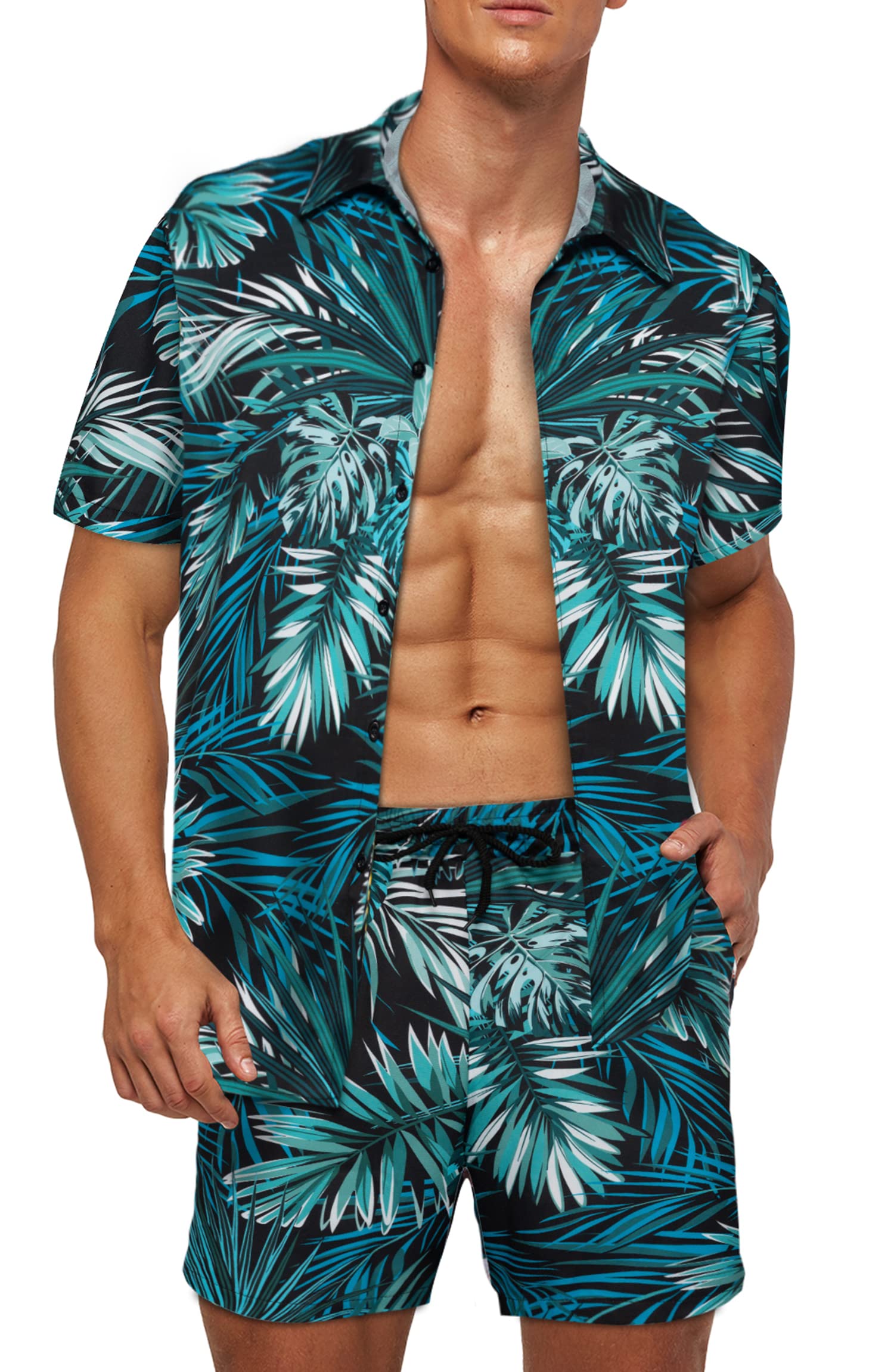 Set di camicia hawaiana e pantaloncini da uomo Set camicia da spiaggia floreale tropicale casual Aloha hawaiano a maniche corte abiti estivi da festa con bottoni camicia a fiori 2 pezzi abiti