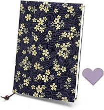 A5 Fabric Book Cover with Heart Bookmark - Handmade Washable Cover for Novels, Notebooks and Notebooks - Reusable Elegant Vintage Gift for Women Student Teacher