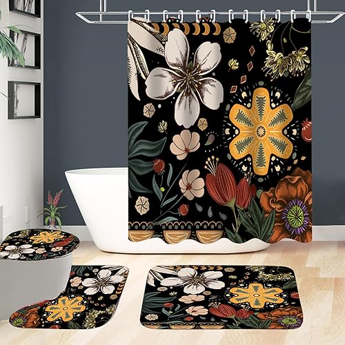 Miniatura 9 de Juego de 4 cortinas de ducha náuticas para baño, juego de cortina de ducha azul con alfombras, cubierta de tapa de inodoro y tapete de baño,