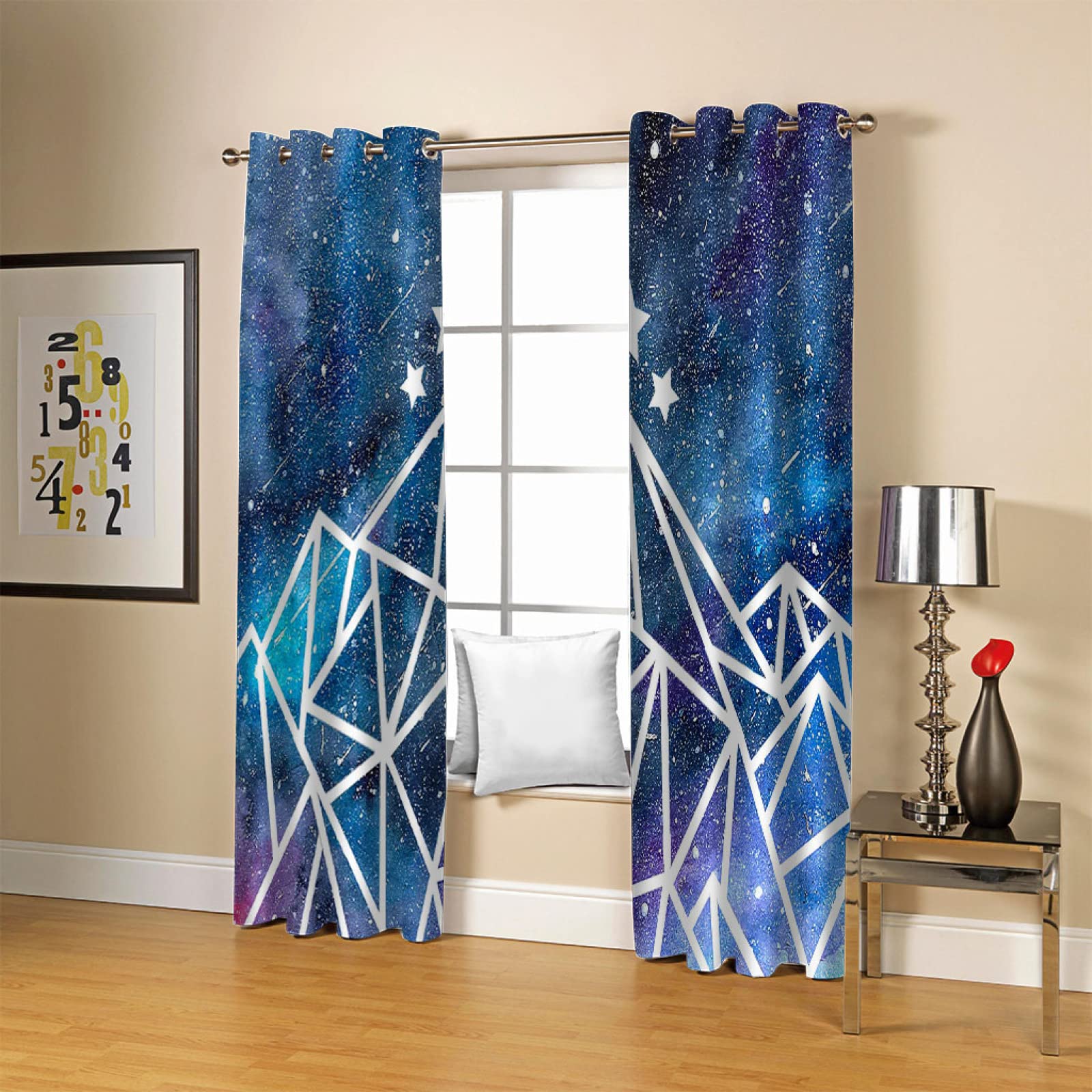 Cortinas Infantiles Impresión Digital 3D Estampado De Estrellas Azules - Cortinas Opacas Termicas Aislantes - Cortinas Dormitorio Moderno con Ollaos, 2 Paneles 264X240Cm（An X Al）