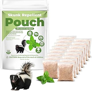 16 Pack Natural Peppermint Skunk Repellent Pouches for Yard, Outdoor Deterrent for Skunk, Rodent, Squirrel, Mouse, Mole, Human & Pet Safe