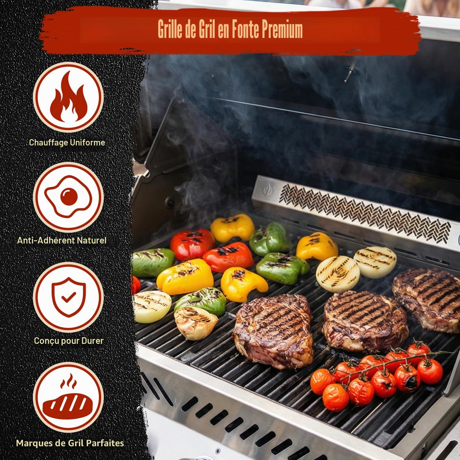 Denmay Lot de 2 grilles de barbecue en fonte - 45 x 70 cm - Pour Rösle Videro G4-S, Pour Enders Kansas Pro 4, Pour Napoléon Rogue 525, Pour Napoléon Prestige 500