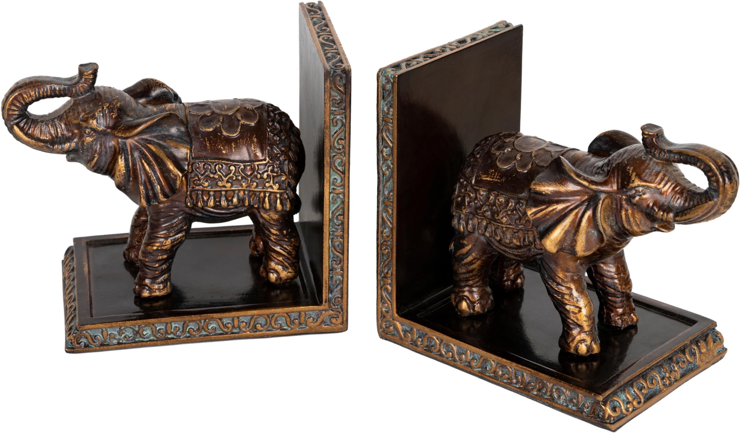 Elephant Book Ends for Shelves, Vintage Decorative Book Ends for Heavy Books, Non-Slip Resin Bookends for Bookshelf Decor, Desk Home Office Kitchen Coffee Table Living Room Decor