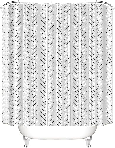 Miniatura 3 de Chrainy Juego de 4 cortinas de ducha con líneas de espiga en blanco y negro, moderno, a rayas, abstracto, juego de accesorios de baño, geométrico,
