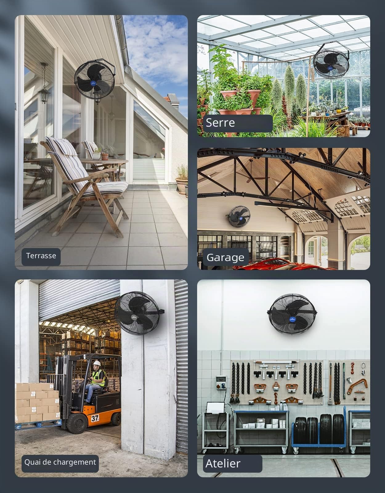 iLIVING Ventilateur mural variable 35,6 cm intérieur/extérieur résistant intempéries qualité industrielle terrasse serre garage atelier quai chargement 2473