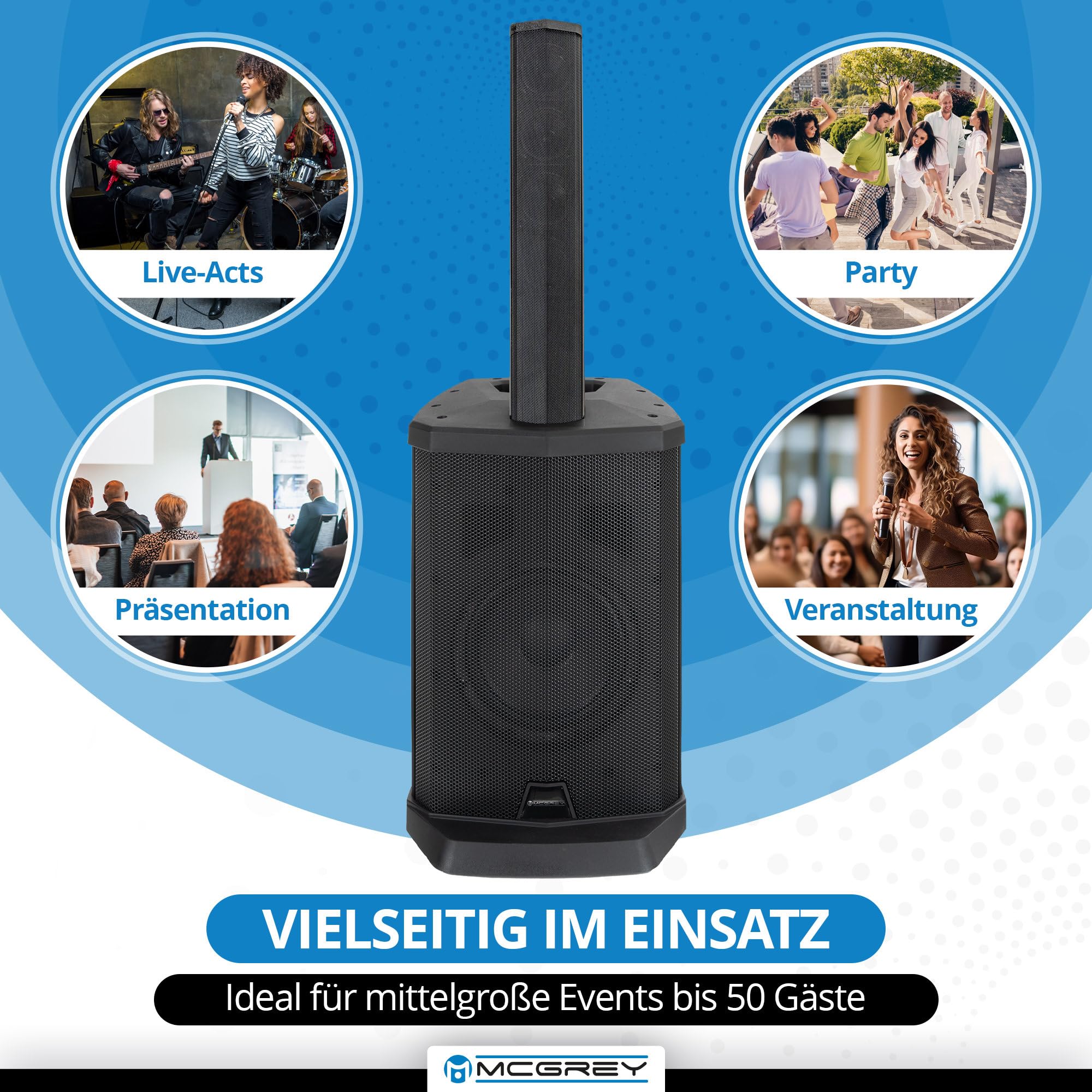 McGrey Ensemble stéréo Actif Line Array sur Enceinte en Colonne E-208LAB